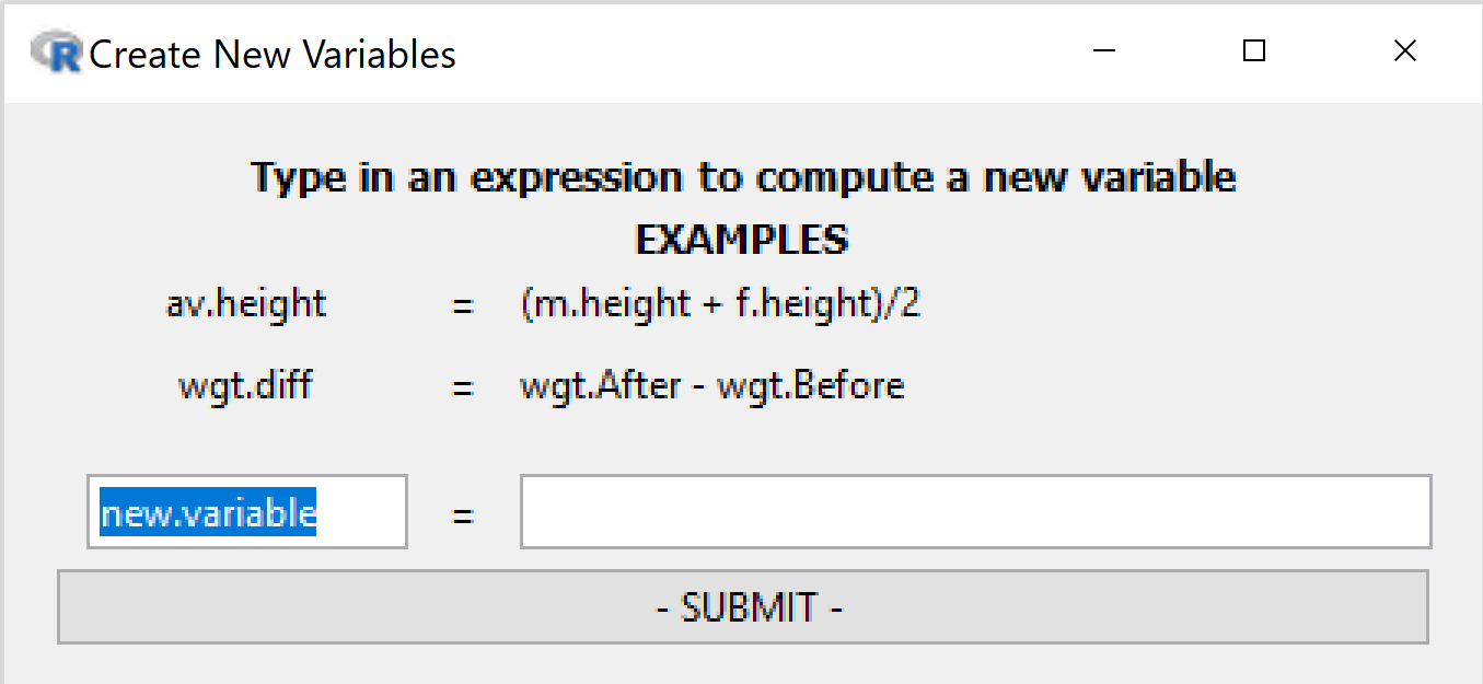Create new variable menu