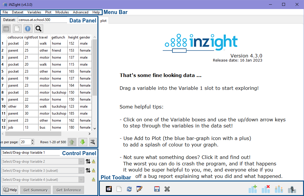 The iNZight Interface