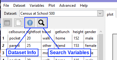 New dataset info and search buttons