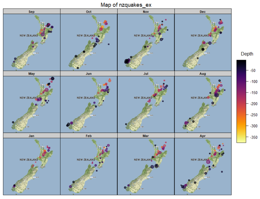 Array of NZ quakes maps - one for each month