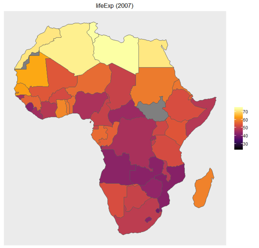 Africa life expectancies map